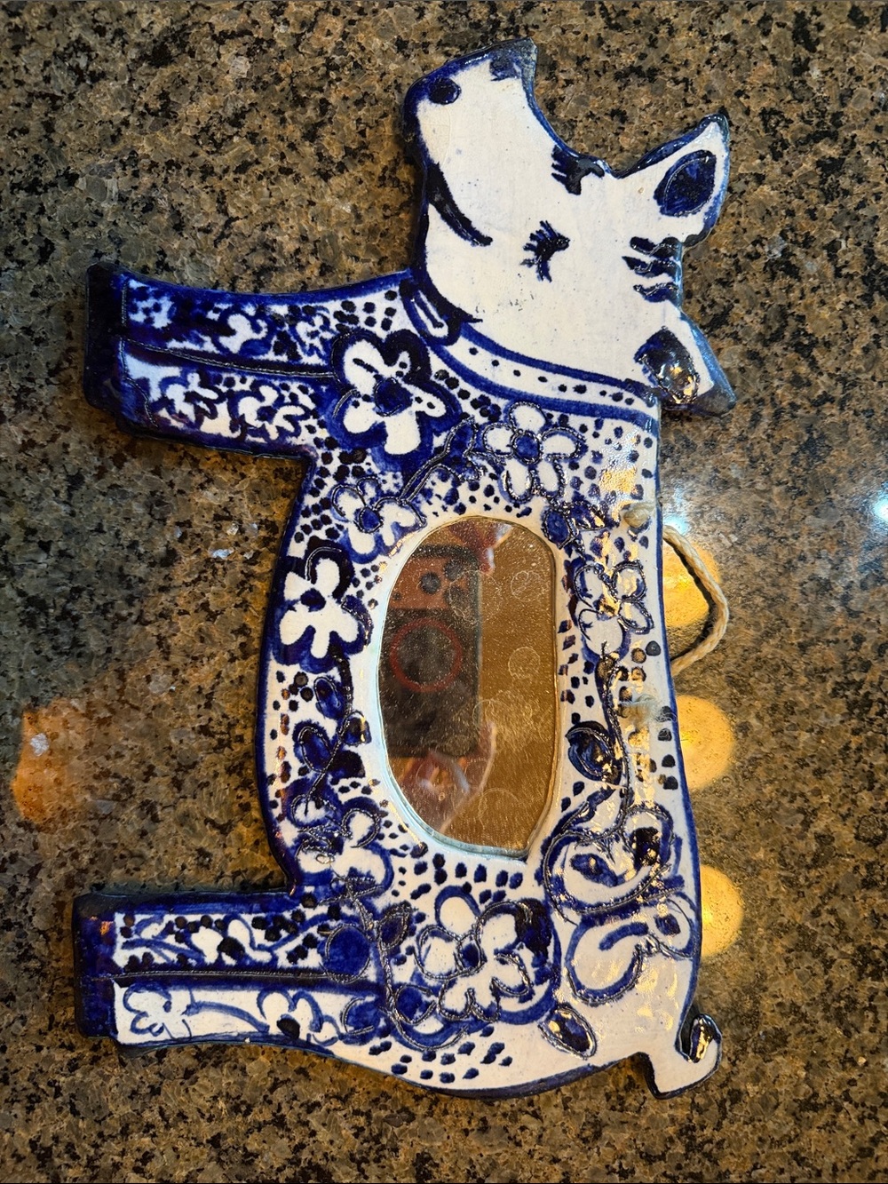 Hand-Painted Blue and White Decorative Pig Wall Mirror